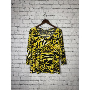 Peter Nygard Women's Long Sleeve Top Yellow and Black Animal Print